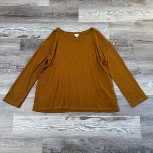 Hanro Mustard Knit Top Long Sleeve Linen Viscose Minimalist Sweater Medium